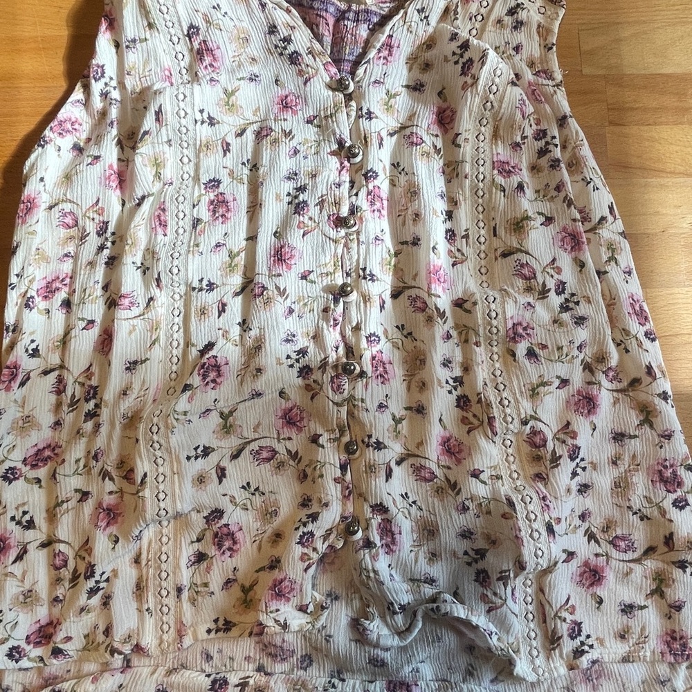 Cream and Purple Buttoned Blouse with Pintuck Pleats